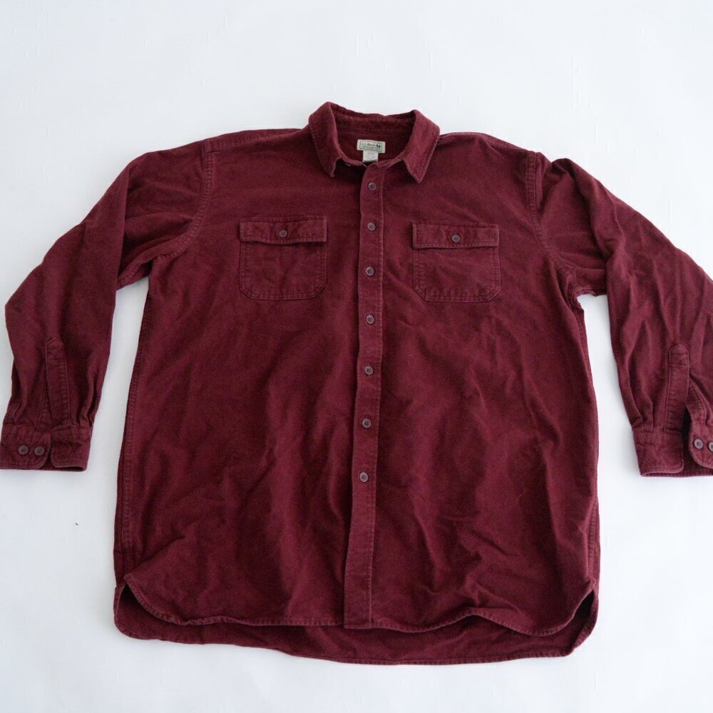 Vintage L.L. Bean Maroon Heavyweight Thick Cotton Button Up Outdoor Shirt 2XLT